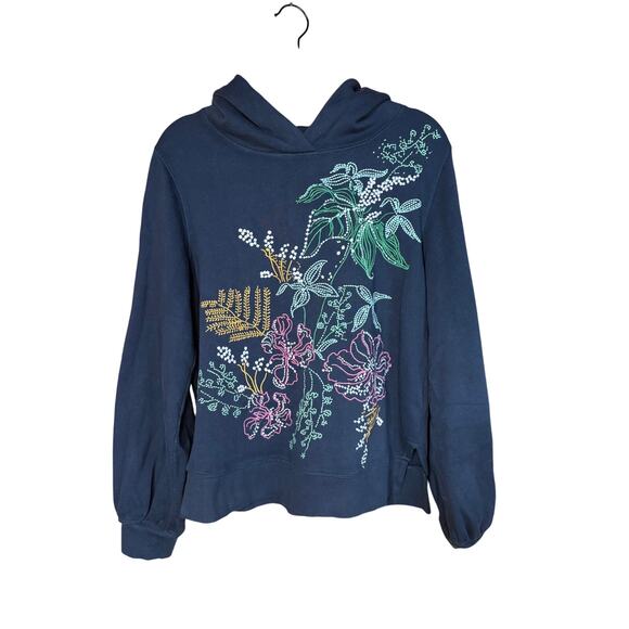 Maeve Anthropologie Black Sweatshirt Small Floral Embroidery - Picture 1 of 4